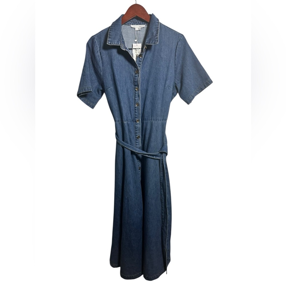 Baltic Born Blue Midi Dress Denim Belted Buttoned L New